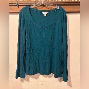 Charter Club Ribbed Long Sleeve Henley T-Shirt Women's Pajama Top XL (1439)